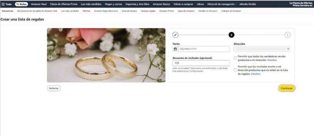 Lista de Boda en Amazon. Paso 2